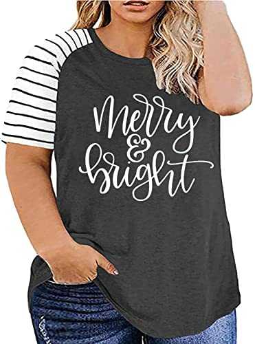 Plus Size Merry Christmas T-Shirt Women Xmas Buffalo Plaid Tree Shirt Tops Short Sleeve Casual Graphic Tee Shirts