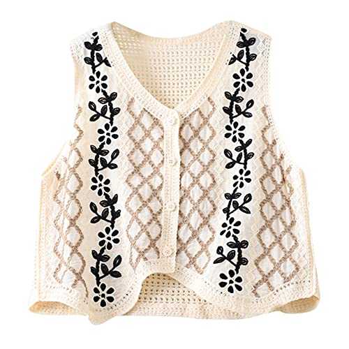 Women Vest, Women Crochet Knit Diamond Sweater Vest Button Up Crop Cardigan Waistcoat