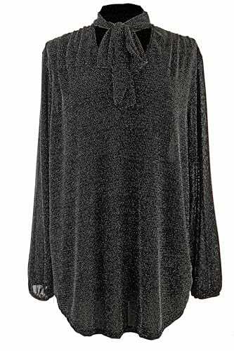 TEXTURE Ladies Women Italian Lagenlook Long Sleeve Tie V Neck Lurex Tunic Top One Size