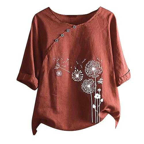 AMDOLE Ladies Tops Button Sleeve Print Floral T-Short Fashion Tops Blouse Casual Women Women's Blouse Long Sleeve Tops Women