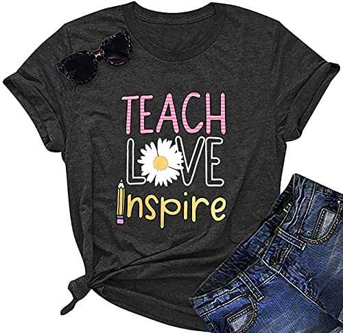 Womens Teach Love Inspire Shirt Tops Leopard Print Graphic Tees Inspirational Teacher Tees Tops