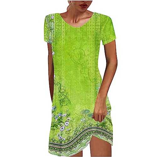 Women's Casual Loose T Shirt Dresses Short Sleeve Mini Summer Tunic Dress for Women Bohemian Floral 3/4 Sleeve Summer Casual Beach Dress Tunic Dress for Ladies UK Sale Clearance