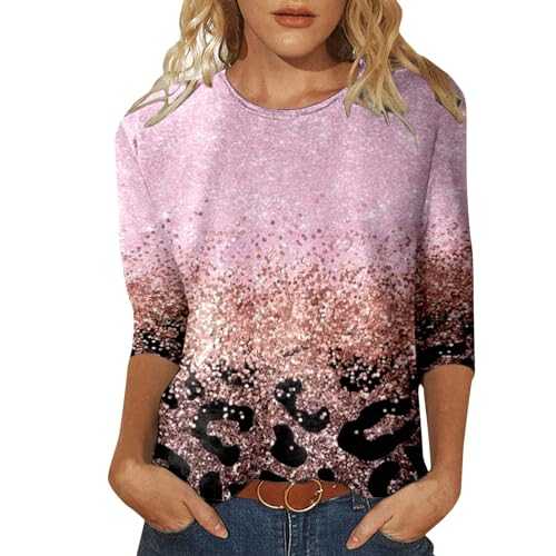 Sequin Tops for Women UK 3/4 Sleeve Elegant Party Glitter Dressy Blouse Sparkly Ruched Wrap Tops Sequined Tops Crew Neck Sparkly Wraped Blouses Shirts Loose Party Night Club Going Out Shirt
