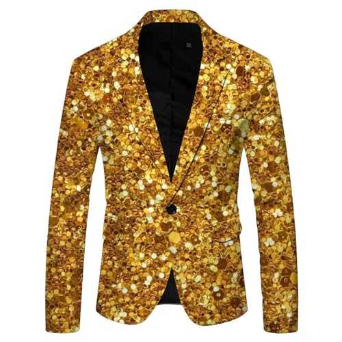 ETHKIA Men's Shiny Sequins Suit Jacket Blazer Mature Casual Blazer Jackets for Men UK Smoking Jackets for Men UK Slim-Fit Wedding Suits