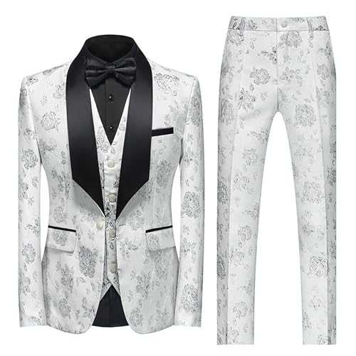 Mens 3 Piece Suit Jacket Slim Fit Flora Blazer Wedding, Prom and Business for Men Set with Vest Pants