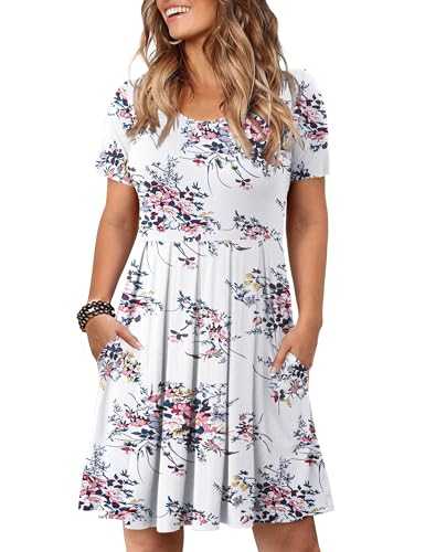 SiSoeng Women's Plus Size Dress Short Sleeve Summer Casual Pleated Swing Dresses, L-4XL