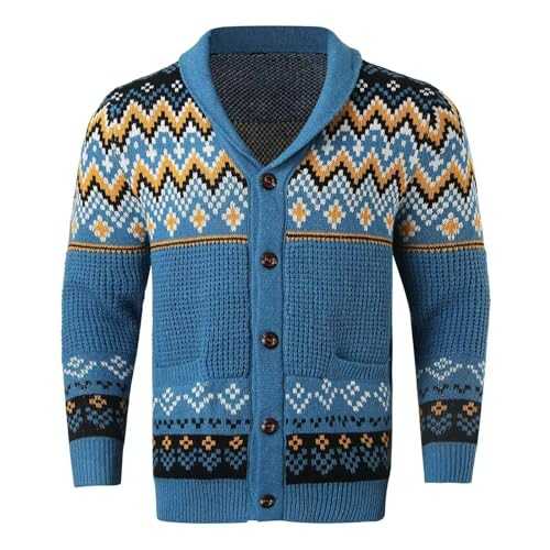 HAOLEI Men Knitted Cardigan Deals of The Day Knitted Sweater Cardigan Jacket Casual Printed Cardigan Sweater Knitwear Long Sleeve Top Coat Knitwear Knit Men Office Work UK Size 10-18