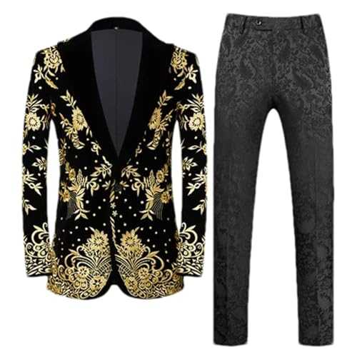 Eesuei Classic Black Men Embroidered Blazers Jacket and Pant Men's Business Social Wedding Party Dress Suits