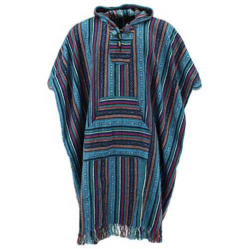 LOUDelephant Brushed 100% Cotton Long Hooded Poncho Mexican Style Hoodie Unisex for Camping Festivals Men Women