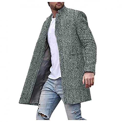 Zhiyao Men's warm wool coat, stand-up collar, winter coat, trench coat, classic winter jacket, lapel collar, elegant business and leisure style, gray, XXL
