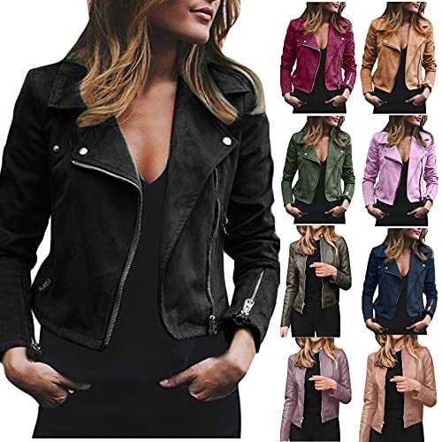 HAOLEI Women Trucker Jacket Faux Suede Utility Biker Jacket Asymmetric Zipper Wrap Cropped Jacket Long Sleeve Bomber Jacket Short Winter Autumn Outwear Flight Top Ladies