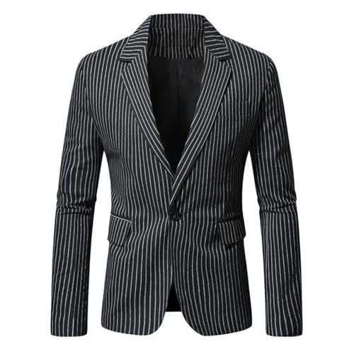 Men's Classic Pinstripe Blazer - Stylish Slim Fit Black Suit Jacket - Lightweight Single-Breasted Formal Wear Blazer - Business Casual Everyday Wear Coat - Comfortable Elegant Office Blazer