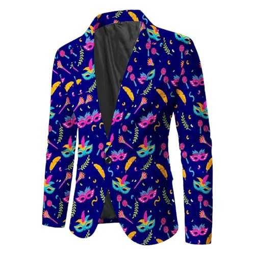 Men's Feather Print Party Blazer - Vibrant Yellow and Green Suit Jacket - Slim Fit Festival Celebration Wear - Lightweight Carnival Feather Pattern Blazer - Stylish Statement Party Jacket