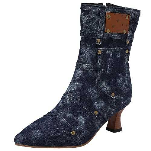 CUTEHEELS Women Vintage Ankle Boots with Pointed Toe and Kitten Heel