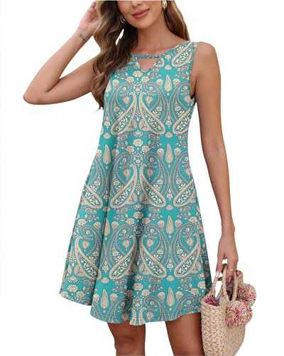 AUSELILY Women's Sleeveless Summer Dress Beach Sun Dress Casual Dress with Pockets