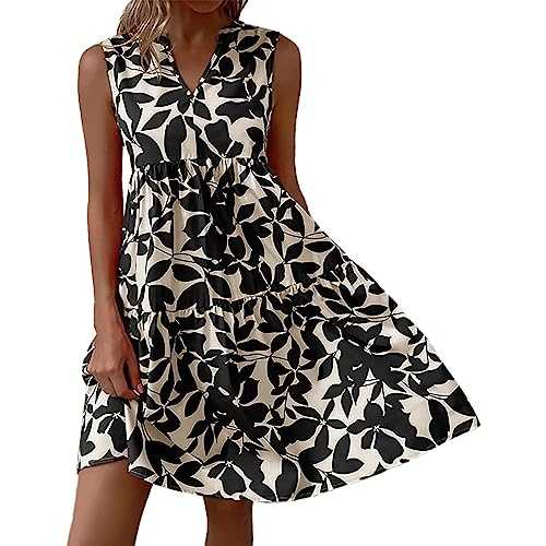 AMDOLE Jumper Dress for Women UK Fashion Loose V Neck Pleated Printed Dress Woman Ladies Dresses