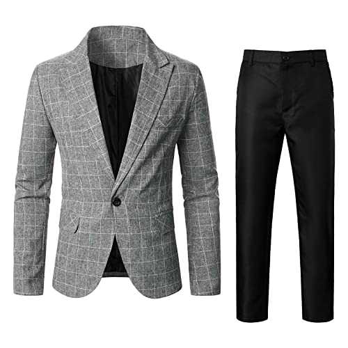 QWUVEDS Men's Business Formal Wedding Prom Graduation Casual Premium Stretch Stripes Slim Fit Classic Fit Blazer and Trousers Two Piece Suits Men's Business