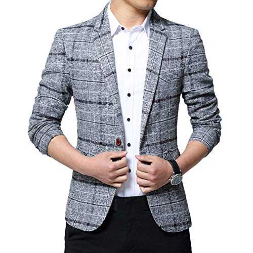 YOUCAI Mens Tweed Check Suit Slim fit Long Sleeve Blazer Jacket Casual One Button Suits Coat Business Jackets Notch Lapel Suits