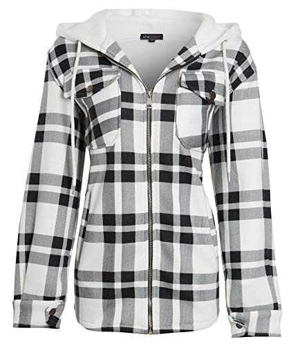 shelikes Women’s Winter Jacket Shacket Shirt Casual Oversize Baggy Check Print Coat Tunic Top with Pockets