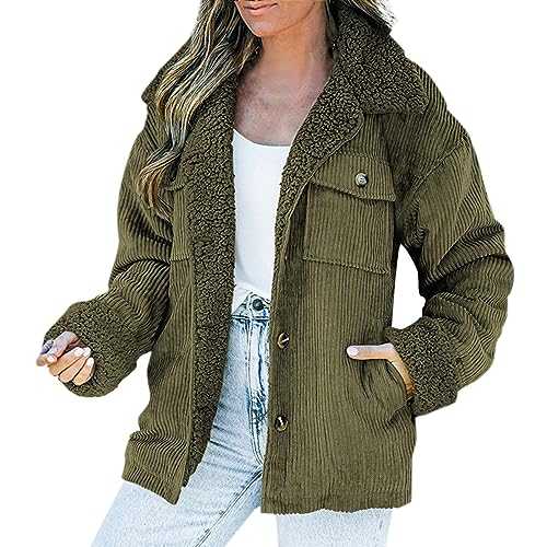 Corduroy Jacket Women's Fleece Jacket Lined Winter Jacket Button Down Corduroy Shirt Jacket Winter Coat Lapel Corduroy Shirt Long Sleeve Trucker Jacket Transition Jacket Leisure Jacket Outdoor Jackets