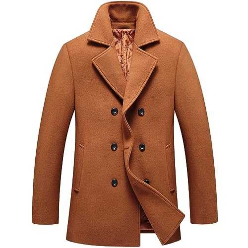 FTCayanz Men's Winter Coat Jackets Double Breasted Trench Coat Wool Overcoat With Notched Collar