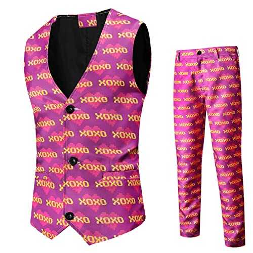 NOAGENJT Men Suits Fashion 2 Piece Set Vests Pant Set Casual Printed Stylish Suit Vest Pants Suit 2 Piece Working Daily Suit Men's Slim Fit Jacket