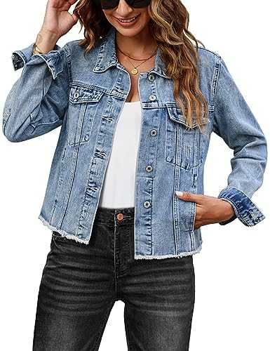 Roskiky womens jacket Distressed Jean Jackets Button Up Vintage Western Trucker Jacket Frayed Hem Pockets