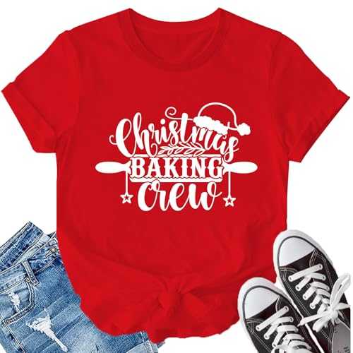 LBP Christmas Cookie Baking Crew Shirts for Women Christmas Cookie T-Shirt Xmas Holiday Tee Tops