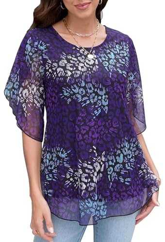 WRRH Summer Plus Size Blouses For Women Dressy Casual 3/4 Sleeve Mesh Tunic Tops To Wear With Leggings M-4XL