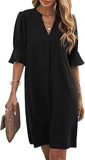 Famulily Women's V Neck Half Sleeve Shirt Dress Elegant Summer Casual Solid Color Short Dress S-XXL