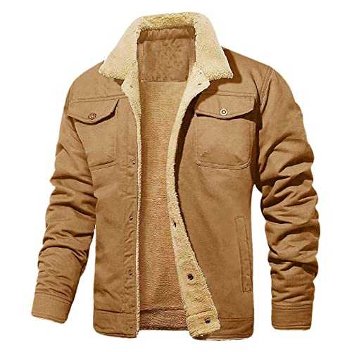 NQyIOS Men's Cargo Jacket Sherpa Fleece Lined Jacket Winter Thick Warm Coat Lapel Collar Jacket Windbreaker Military Jacket Tactical Bomber Jackets Work Outwear with Multi Pockets