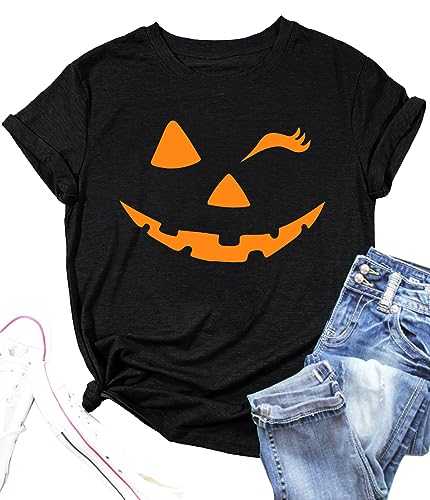 Women's Halloween Pumpkin Face T-Shirt Women's Pumpkin Shirt Autumn Carnival Shirts