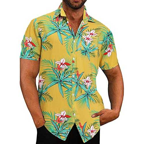 A Mens Spring Summer Shirt Casual Beach Tropical ButtonUp Tops Shirt Printed Short Sleeve Shirt Plain Loose T Shirts for Men