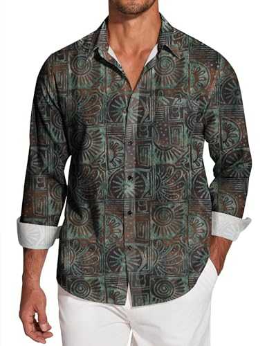 COOFANDY Men's Hawaiian Tropical Shirt Long Sleeve Button Down Floral Dress Shirts Casual Beach Shirts with Pocket