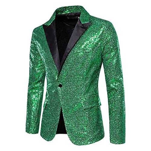 Mens Sequin Jacket Green | Formal Jackets For Men Uk Stylish Suit Jacket Lapel Dinner Jacket Party Costume Dress Jackets Cosy And Warm Tuxedo Jacket Sober And Stylish Single-Breasted Jacket