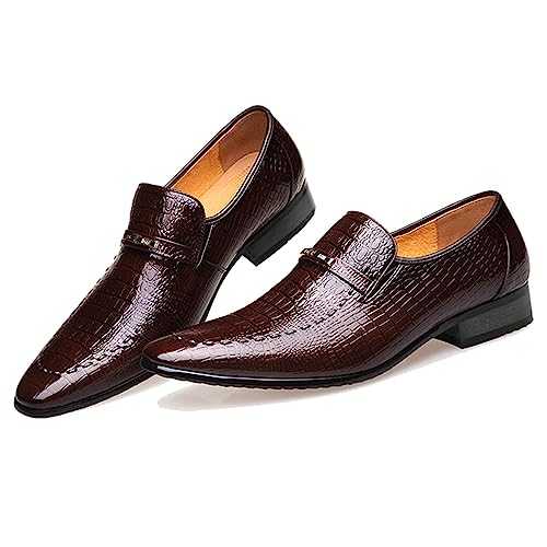 ENWIND Oxford Dress Shoes Men Pointed Toe Alligator Patent Leather Slip On Wedding Formal Derby Shoes