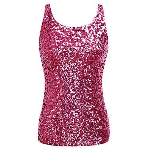 CHICTRY Women Shimmer Glam Sequin Embellished Sparkle Sleeveless Tank Vest Tops