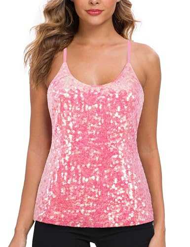 MANER Women’s Sequin Tops Glitter Party Strappy Tank Top Sparkle Cami