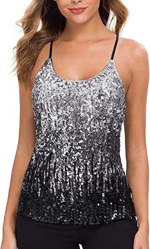 Women's Sequin Tops Glitter Tops Sparkle Party Vest Sleeveless Tunic Vest Women's Sequin Tank Top