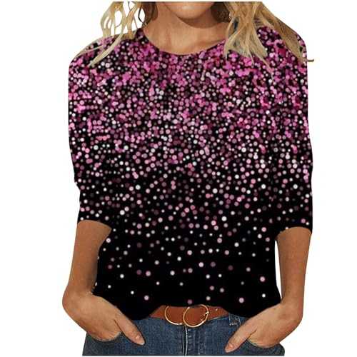 Summer Tops for Women UK Ladies Spring Summer Party Elegant T-Shirt Novelty Casual Fashion 3/4 Sleeve Tops Plus Size Sparkly Tunic Crew Neck Pullover Short/Long Sleeve Loose Shirts Blouses