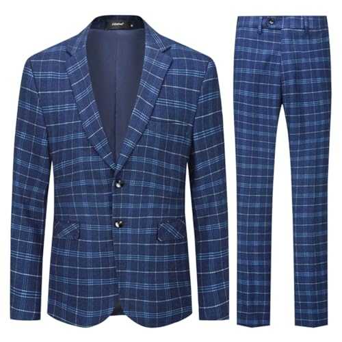 Allthemen Men's Suit 2 Piece Plaid Tuxedo Checked Suit Single Breasted Slim Fit Two Buttons Business Wedding