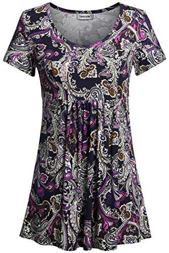 Tencole Womens Short Sleeve Summer Tunic Tops for Leggings Loose Fit Hide Belly Shirts Empire Waist Casual Tops