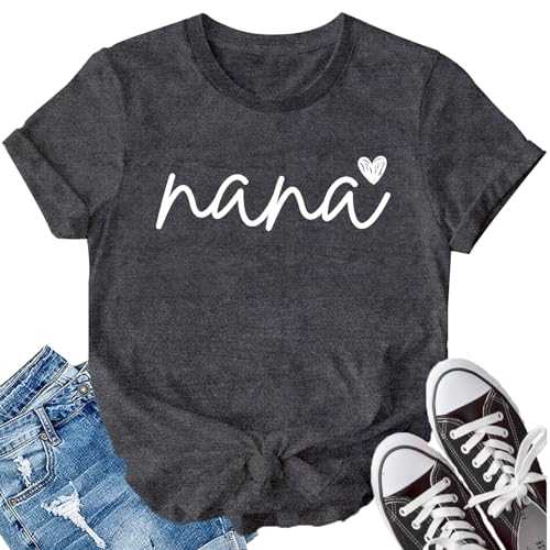 LBP Nana Shirt for Women Grandma Life T-Shirt Funny Letters Love Printed Short Sleeve Bless Grandma Tee Top
