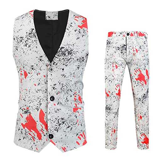 Men's Two-piece Suit Fashion Casual Printed Pant Vest Suit Formal Work Soft Suit Winter Handsome Windeproof Suit Men Suits Slim Fit