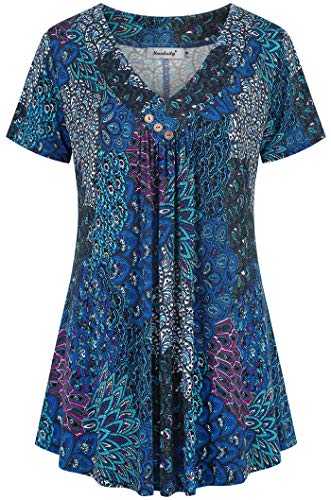 Ninedaily Women's Tunic Summer Short Sleeve Top Loose V Neck Dressy Shirt Blouse