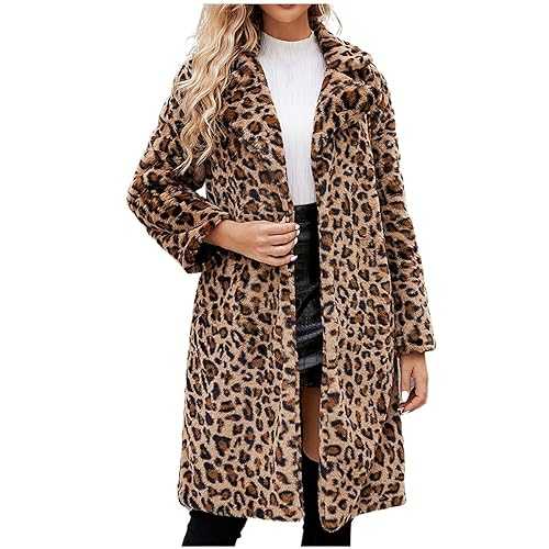 Faux Fur Jackets for Women UK Clearance,Ladies Leopard Faux Fur Jacket Today's Deals,Winter Long Sleeve Warm Thick Parka Faux Fur Jacket Furry Faux Fur Long Coat Shaggy Parka Cardigan Jacket S-3XL