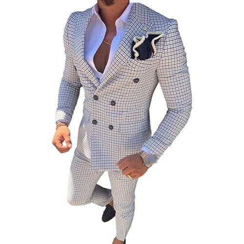Men's Plaid Slim Fit 2 Pieces Tuxedo Casual Notched Lapel Blazer Suit Sport Coat Trousers Set