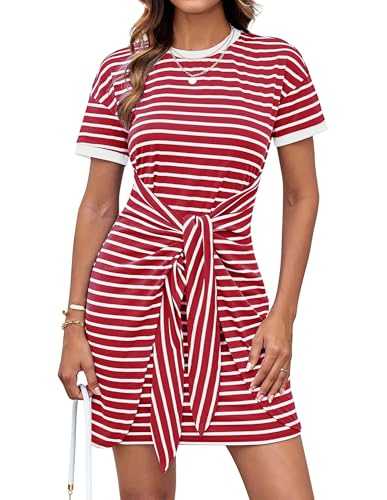 GRACE KARIN Women Summer Stripe Dress Casual Short Sleeve Bodycon Dress Round Neck Mini Casual Dress