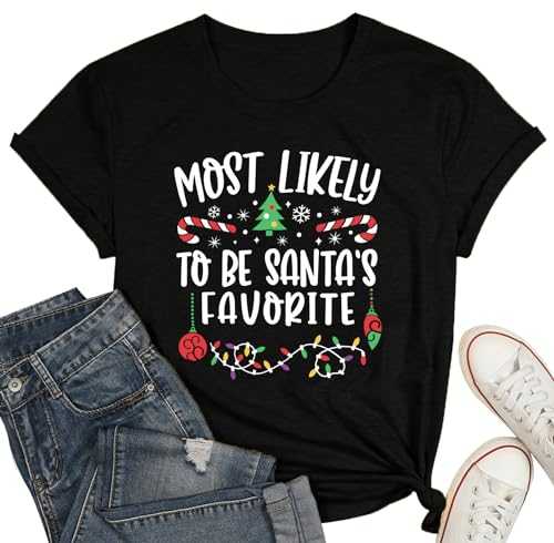Merry Christmas Shirt Womens Most Likely to Tshirt Matching Chritmas Tee Funny Xmas Gift Tops