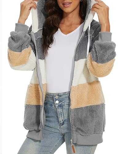 Yutdeng Fleece Jackets Zip Up Hoodie for Women Winter Warm Fleece Lined Sweatshirt Long Sleeve Tops Coats Plush Overcoat Cardigan Open Front Hooded Coat with Pockets